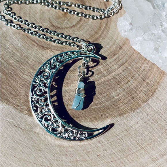 Aquamarine Luna Crystal Necklace - Picture 2 of 5